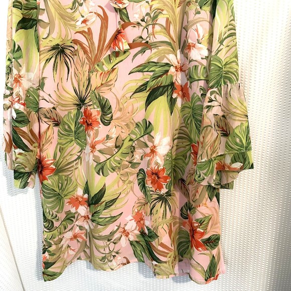 J Jill Womens Pink  Floral Jungle Leaves Blouse Top Size Large - Picture 6 of 7